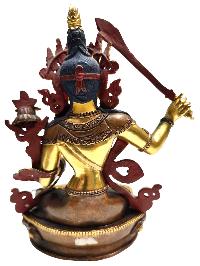 Manjushri, [old Stock], Tibetan Buddhist Handmade Statue, Partly Gold Plated, Painted Face