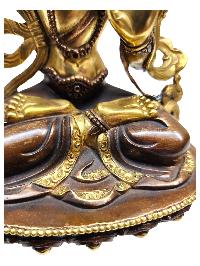Manjushri, [old Stock], Tibetan Buddhist Handmade Statue, Partly Gold Plated, Painted Face