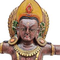 Indra - God Of Rain, Wooden Handmade Statue Of Indra, With Detachable Hand, And Painted, [rare Find] Form Of Indra Jatra In Kathmandu, Plus Two Temple Lions