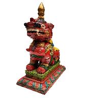 Indra - God Of Rain, Wooden Handmade Statue Of Indra, With Detachable Hand, And Painted, [rare Find] Form Of Indra Jatra In Kathmandu, Plus Two Temple Lions