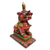 Indra - God Of Rain, Wooden Handmade Statue Of Indra, With Detachable Hand, And Painted, [rare Find] Form Of Indra Jatra In Kathmandu, Plus Two Temple Lions