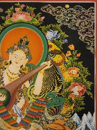 Saraswati Thangka, Buddhist Traditional Painting, With Sitatapatra And Green Tara