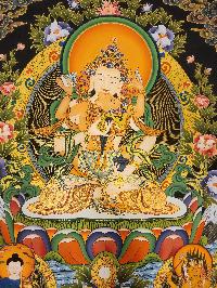 Vajrasattva [shakti] Thangka, Buddhist Traditional Painting, With Nagarjuna And Unknown Protector