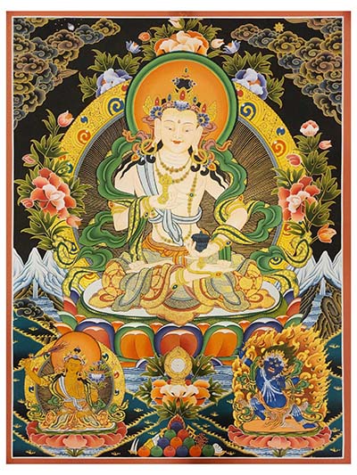 Vajrasattva Thangka, A Buddhist Traditional Painting, With Manjushri And Vajrapani