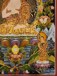 Vairochana Buddha Thangka, Buddhist Traditional Painting, With Sariputra And Maudgalyayana