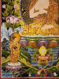Vairochana Buddha Thangka, Buddhist Traditional Painting, With Sariputra And Maudgalyayana