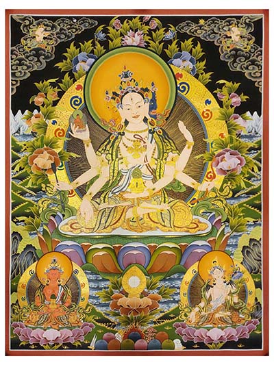 Namgyalma Thangka, A Buddhist Traditional Painting, With White Tara And Aparimita