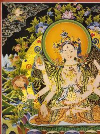 Namgyalma Thangka, A Buddhist Traditional Painting, With White Tara And Aparimita