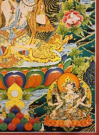 White Tara Thangka, A Buddhist Traditional Painting, Tibetan Style With Three Goddess Of Divine Grace