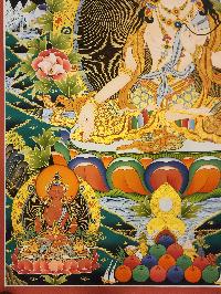 White Tara Thangka, A Buddhist Traditional Painting, Tibetan Style With Three Goddess Of Divine Grace