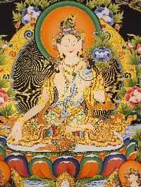 White Tara Thangka, A Buddhist Traditional Painting, Tibetan Style With Three Goddess Of Divine Grace