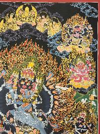 Yamantaka Thangka, Buddhist Traditional Painting, With Various Protector And Supporting Deities., Tibetan Style
