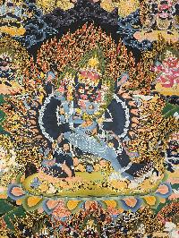 Yamantaka Thangka, Buddhist Traditional Painting, With Various Protector And Supporting Deities., Tibetan Style