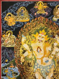 White Mahakala Thangka, Buddhist Traditional Painting, With Various Supporting Deities, Tibetan Style