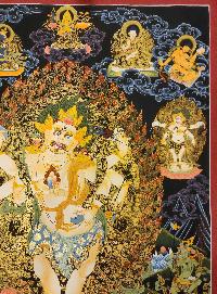White Mahakala Thangka, Buddhist Traditional Painting, With Various Supporting Deities, Tibetan Style