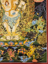 White Mahakala Thangka, Buddhist Traditional Painting, With Various Supporting Deities, Tibetan Style
