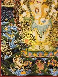 White Mahakala Thangka, Buddhist Traditional Painting, With Various Supporting Deities, Tibetan Style