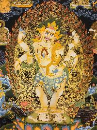 White Mahakala Thangka, Buddhist Traditional Painting, With Various Supporting Deities, Tibetan Style