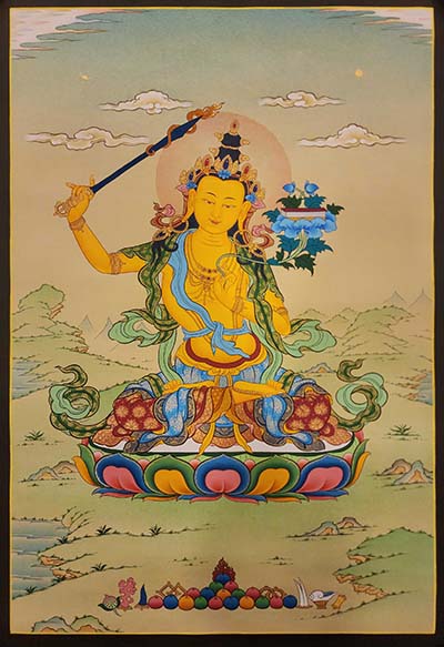 Manjushri Thangka, Buddhist Traditional Painting, [real Gold] Karma Gadri Art