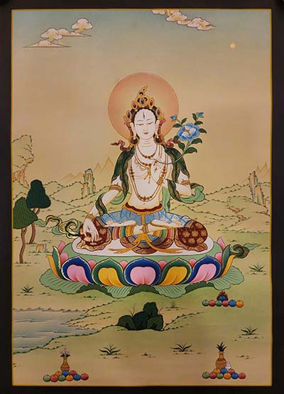 White Tara Thangka, Buddhist Traditional Painting, [real Gold] Karma Gadri Art
