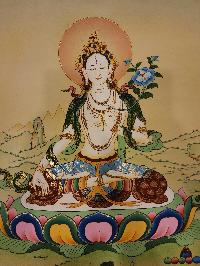 White Tara Thangka, Buddhist Traditional Painting, [real Gold] Karma Gadri Art