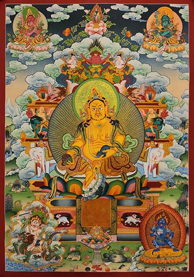 Pancha Kuber Jambhala Thangka, Buddhist Traditional Painting, [real Gold], Tibetan Style