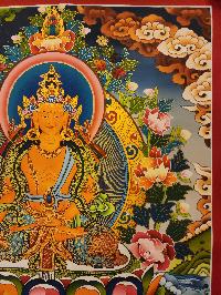 Ratnasambhava Buddha Thangka, Buddhist Traditional Painting, In Tibetan And Newari Mix Style, Tibetan Style