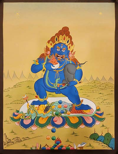 Black Jambhala Thangka, Buddhist Traditional Painting, Tibetan Style Karma Gadri Art