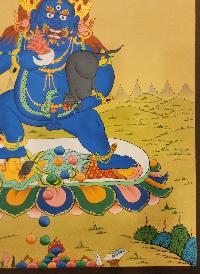 Black Jambhala Thangka, Buddhist Traditional Painting, Tibetan Style Karma Gadri Art