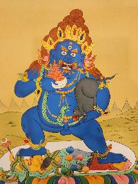 Black Jambhala Thangka, Buddhist Traditional Painting, Tibetan Style Karma Gadri Art