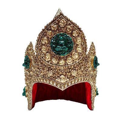Buddhist Ritual Crown, Lama Crown With Pancha Buddha. Silver Plated And Dragon Carving