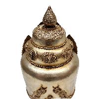 Buddhist Ritual Crown, Lama Crown With Pancha Buddha. Silver Plated And Dragon Carving