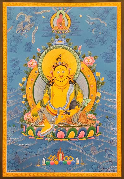 Yellow Jambhala Thangka, Buddhist Traditional Painting, Tibetan Style, [real Gold], [hand Painted]
