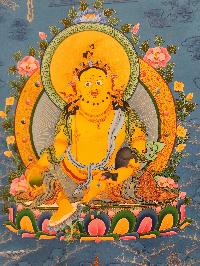 Yellow Jambhala Thangka, Buddhist Traditional Painting, Tibetan Style, [real Gold], [hand Painted]
