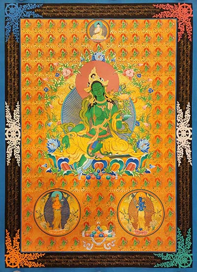 Green Tara Thangka, [master Quality], Buddhist Traditional Painting, Tibetan Style, [real Gold]