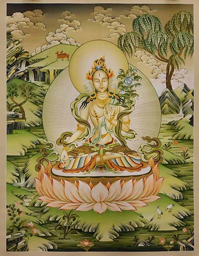 White Tara Thangka, [master Quality], Buddhist Traditional Painting, Karma Gadri Art Style, [rare Find]