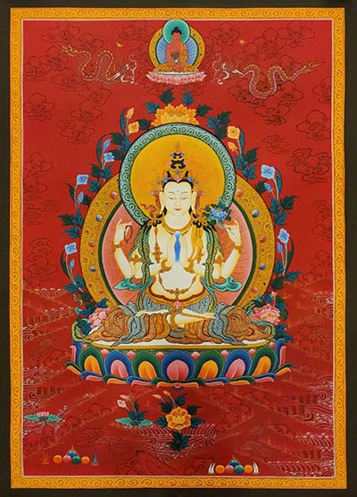 Chenrezig Thangka, Buddhist Traditional Painting, Tibetan Style