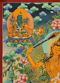 Five Dhyani Manjushri Thangka, Buddhist Traditional Painting, Tibetan Style