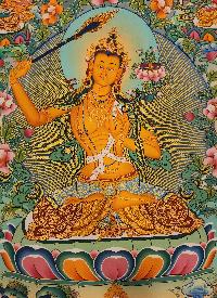 Five Dhyani Manjushri Thangka, Buddhist Traditional Painting, Tibetan Style