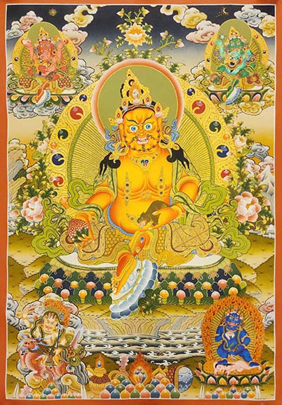 Five [pancha] Jambhala Thangka, Buddhist Traditional Painting, Tibetan Style