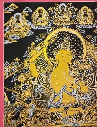 Manjushri Thangka With Pancha Buddha, Buddhist Traditional Painting, Tibetan Style, Three Great Bodhisattvas