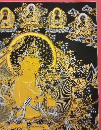 Manjushri Thangka With Pancha Buddha, Buddhist Traditional Painting, Tibetan Style, Three Great Bodhisattvas