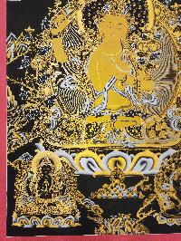 Manjushri Thangka With Pancha Buddha, Buddhist Traditional Painting, Tibetan Style, Three Great Bodhisattvas