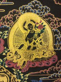 Padmasambhava Thangka, [black And Gold], Buddhist Traditional Hand Painting, Tibetan Style, [fast Selling]