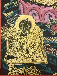 Padmasambhava Thangka, [black And Gold], Buddhist Traditional Hand Painting, Tibetan Style, [fast Selling]