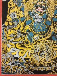 Black Mahakala 6 Arms Thangka, [black And Gold], Buddhist Traditional Hand Painting, Tibetan Style, [fast Selling]