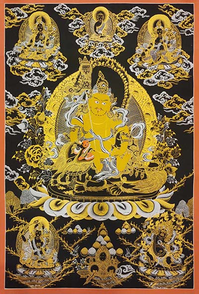 Jambhala: Namtose Thangka, [black And Gold], Buddhist Traditional Hand Painting, Tibetan Style, [fast Selling]