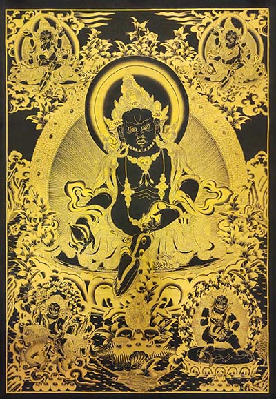 Five Jambhala Thangka, [black And Gold], Buddhist Traditional Hand Painting, Tibetan Style, [fast Selling]