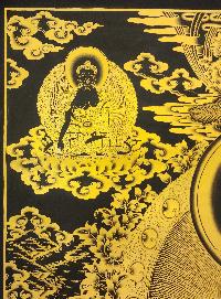White Tara Thangka, [black And Gold], Buddhist Traditional Hand Painting, Tibetan Style, Three Long Life Deities, [fast Selling]