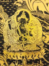 White Tara Thangka, [black And Gold], Buddhist Traditional Hand Painting, Tibetan Style, Three Long Life Deities, [fast Selling]